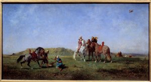 Eugene Fromentin (1820-1876) 19 世纪的阿尔及利亚绘画猎鹰。 0,45x0,85 米