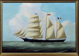 Le Trois Mats Wood-Rose 尤金-玛格丽特-格朗丹（Eugene Margueritte-Grandin dit Eugene Grandin，1833-1916 年）的绘画作品 1886 年 Sun.0.56x0.81 米 费康，纽芬兰博物馆