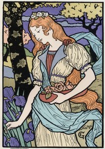 艺术。 新艺术运动风格的女性。 E. Grasset 的插图，法国，约 1890 年（海报）