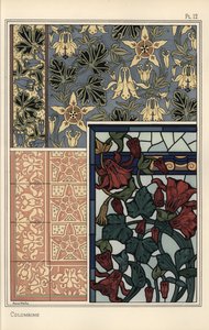 哥伦拜恩、普通 Aquilegia、墙纸、彩色玻璃和瓷砖图案中的花朵 作者 尤金·格拉塞