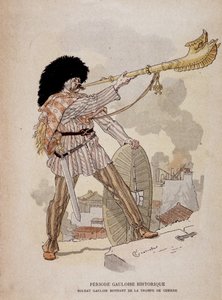 高卢士兵在战争的号角（carnyx）中发声 - 在“杰出的教学手册，青铜时代和高卢时代的战争服装”中，ed Grasset 作者 尤金·格拉塞
