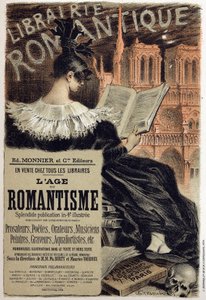文学。 Librairie romantique（浪漫书店。）Eugene Grasset 为编辑 Monnier 制作的海报，法国，c.1890 Coll。 部分。 （海报） 作者 尤金·格拉塞