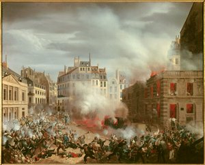 1848年革命：““ 1848年2月24日王宫水塔广场失火”。尤金·哈格瑙尔（Eugene Hagnauer）绘画 作者 尤金·哈格瑙尔