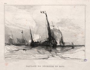 1836年在锚地的渔船。 作者 尤金·伊萨贝（Eugene Isabey）