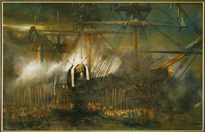 拿破仑一世的骨灰在 La Belle Poule 号上转运（布面油画） 作者 尤金·伊萨贝（Eugene Isabey）