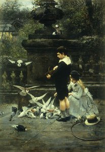 喂鸽子，1887年 作者 尤金·乔尔斯