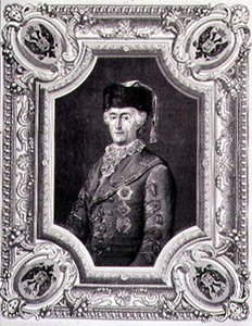 穿着旅行服装的凯瑟琳二世（1729-96）肖像，由Stephane Pannemaker（1847-1930）雕刻（雕刻）。 作者 尤金·约瑟夫（后）维奥拉特