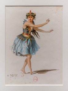 科里根》。查尔斯-马里-维多尔的芭蕾舞，服装模型。1880年，纸上钢笔、水彩和水粉画。