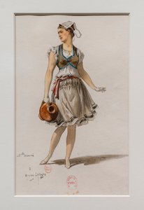 科里根》。查尔斯-马里-维多尔的芭蕾舞，服装模型。1880年，纸上钢笔、水彩和水粉画。
