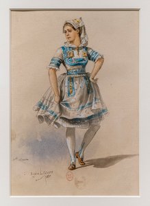 科里根》。查尔斯-马里-维多尔的芭蕾舞，服装模型。1880年，纸上钢笔、水彩和水粉画。