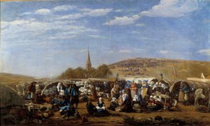 1858 年布列塔尼宗教庆典对圣安妮拉帕鲁德的宽恕。 尤金·路易斯·布丹 (Eugene Louis Boudin) (1824-1898) 的绘画，1858 年勒阿弗尔，美术博物馆。 作者 尤金·路易斯·布丁