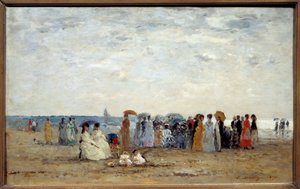 卡尔瓦多斯省特鲁维尔海滩上的沐浴者。尤金-路易斯-布丹（1824-1898）的画作 作者 尤金·路易斯·布丁