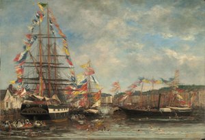 翁弗勒尔港的节日，1858年。 作者 尤金·路易斯·布丁