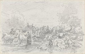 越过溪流的牛群，1877年。 作者 尤金·路易斯·布丁