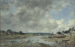 与洗衣妇的风景，1873年 作者 尤金·路易斯·布丁