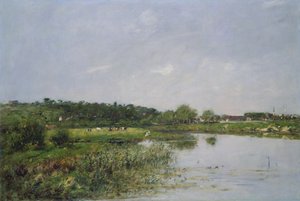 1890年La Touques的河畔 作者 尤金·路易斯·布丁