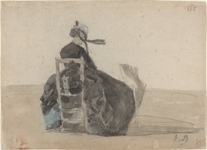 黑衣女郎的坐姿，特鲁瓦，1865年。 作者 尤金·路易斯·布丁