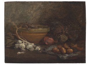 静物与洋葱，约1853-56年 作者 尤金·路易斯·布丁