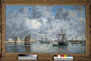 Eugene Louis Boudin (1824-1898) 的 Carnaret 港口绘画。 1872. 昏暗。 0.55 x 0.89 米。 巴黎，奥赛博物馆 作者 尤金·路易斯·布丁