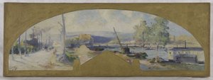 伊西莱穆利诺市政厅草图：La Seine à Issy-les-Moulineaux，约 1901 年（布面油画） 作者 尤金·路易斯·吉洛