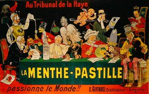 关于1899年第一次海牙和平会议的 "La Menthe-Pastille "广告海报（彩色平印）。