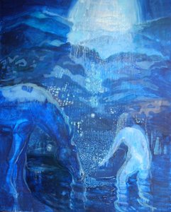 月夜游泳》，2020 年（颜料、油画、帆布）