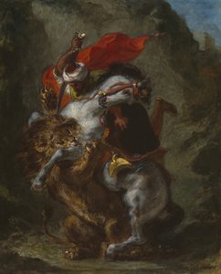 被狮子袭击的阿拉伯骑士，184950。 作者 尤金·德拉克洛瓦