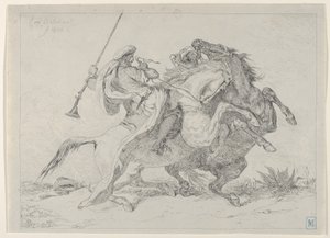 摩尔人骑兵的碰撞，1834年，1834年。 作者 尤金·德拉克洛瓦