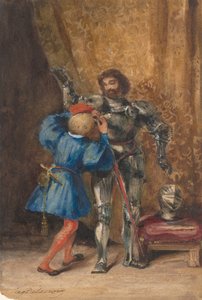 Goetz von Berlichingen被他的秘书George穿上盔甲，1826-27。 作者 尤金·德拉克洛瓦