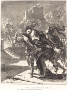 哈姆雷特希望追随他父亲的鬼魂 第一幕第四场，1835年。 作者 尤金·德拉克洛瓦