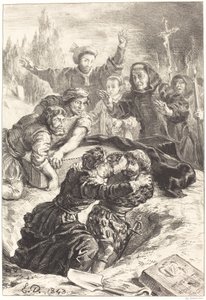 哈姆雷特和拉伊特斯在奥菲利亚的墓前 第五幕第一场，1843年。 作者 尤金·德拉克洛瓦