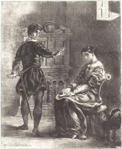 哈姆雷特和奥菲利亚第三幕，第一场，18341843。 作者 尤金·德拉克洛瓦