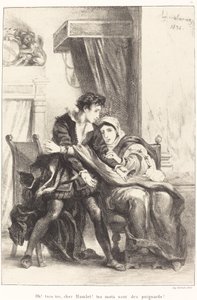 哈姆雷特与女王 第三幕第四场，1834年。 作者 尤金·德拉克洛瓦