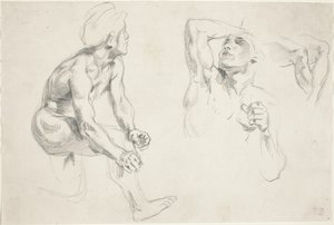 男性裸体在Frise de la Guerre中的人物姿势，约1835年。 作者 尤金·德拉克洛瓦