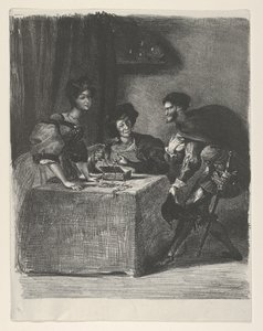 梅菲斯特向玛莎介绍自己 歌德，《浮士德》，1825-27., 1825-27. 作者 尤金·德拉克洛瓦