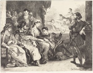 扮演哈姆雷特父亲中毒的演员，第三幕第二场，1835年。 作者 尤金·德拉克洛瓦