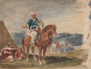 三个阿拉伯骑兵在一个营地，1832-37。 作者 尤金·德拉克洛瓦