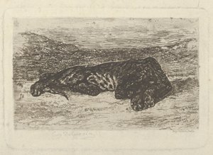 躺在沙漠中的老虎，1846年...，1846年。 作者 尤金·德拉克洛瓦