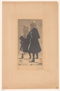 两个穿冬装的女孩 作者 Eugène Delâtre（艺术家签名）