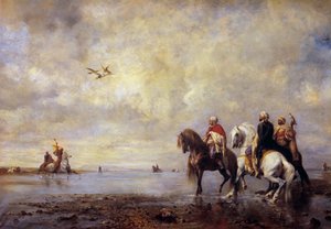 猎杀苍鹭的阿拉伯骑手在猎杀苍鹭。尤金-弗洛芒廷（1820-1876）的画作 1865年，太阳。0,99x1,42米 尚蒂伊，康德博物馆