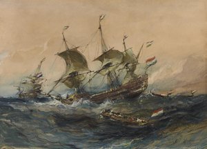 暴风雨中的荷兰船 作者 尤金·伊萨贝（Eugene Isabey）