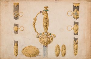 剑柄、剑鞘和皮带配件的设计，约1840-50年。 作者 尤金·朱利安。