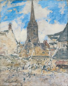 科塔瓦语："Biot ke Sainte-Catherine uja koe Honfleur (trutca ke Boudin)"。
法语：Le Clocher de Sainte-Catherine, Honfleur 作者 尤金·路易斯·布丁