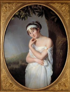 朱丽叶·雷卡米尔夫人 (1777-1849) 的肖像，珍妮·弗朗索瓦·伯纳德 (Eulalie Morin) (1765-1837) 1799 年作画。暗。1.15x0.87 米。 作者 欧拉·莫林（Eulalie Morin）