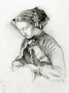 毛茸茸的艾菲的肖像在她的头发（毛地黄）1853年 作者 Euphemia Ruskin