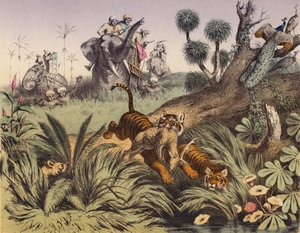 印度丛林中的狩猎（彩色石版画） 作者 欧洲学校