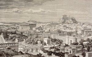 艺术家在哈德良皇帝时代对雅典的印象，来自&39;El Mundo Ilustrado&39;，于1880年在巴塞罗那出版 作者 欧洲学校