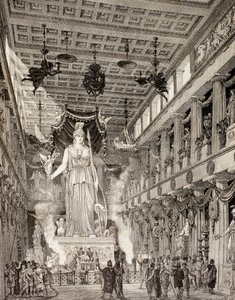 艺术家对古典时期雅典帕台农神庙女神雅典娜雕像的印象，来自&39;El Mundo Ilustrado&39;，1880年出版巴塞罗那（版画） 作者 欧洲学校