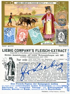 保加利亚邮票，Liebig促销卡的正面和反面，1897年 作者 欧洲学校
