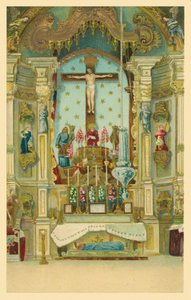 教堂祭坛上方被钉十字架的耶稣像（chromolitho） 作者 欧洲学校